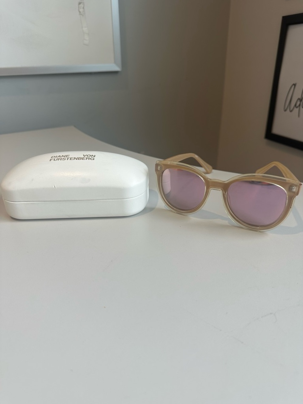 Diane Von Furstenberg Beige Translucent Frame Sunglasses with Pink Lenses